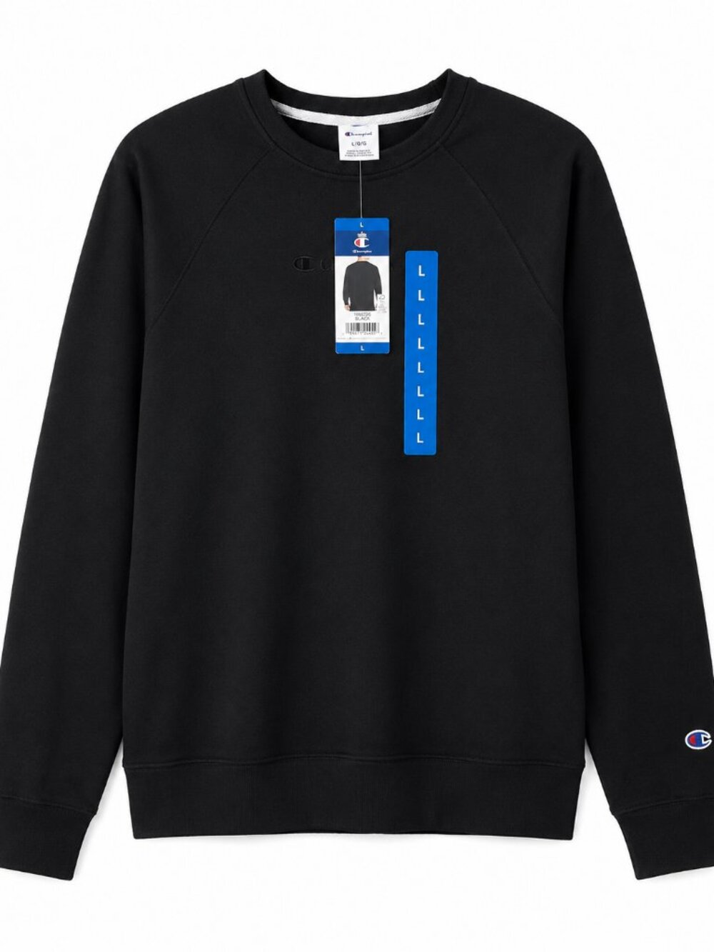 Champion Men’s Crewneck Sweatshirt Black Size Large L NWT Raglan Sleeve